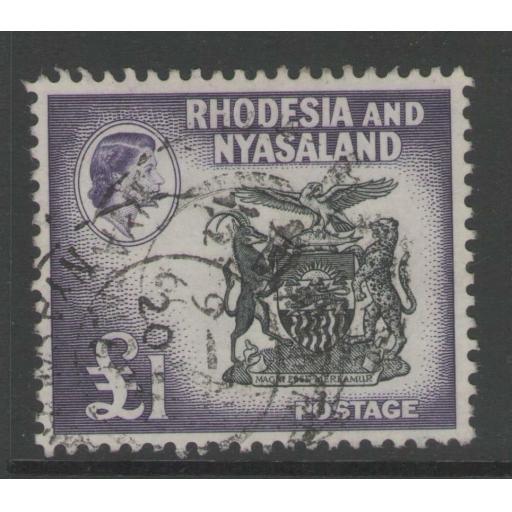 RHODESIA & NYASALAND SG31 1959 £1 BLACK & DEEP VIOLET FINE USED