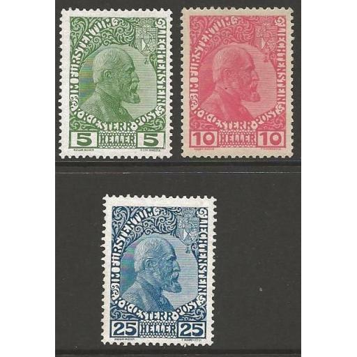 LIECHTENSTEIN SG1/3 1912 SET OF 3 MTD MINT