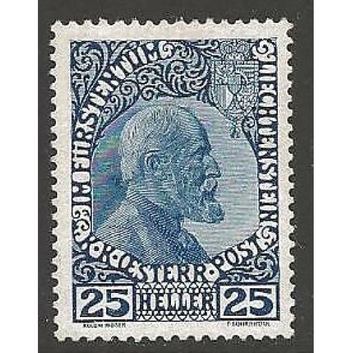 LIECHTENSTEIN SG3 1912 25h BLUE MTD MINT