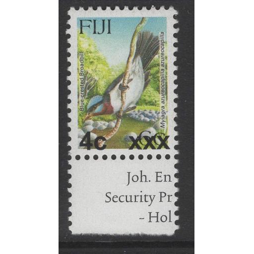 FIJI SGF1326 2009 4c on 6c BIRDS TYPE IIIa SURCHARGED MNH