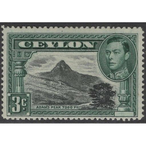 CEYLON SG387c 1941 3c BLACK & DEEP BLUE-GREEN p14 MTD MINT