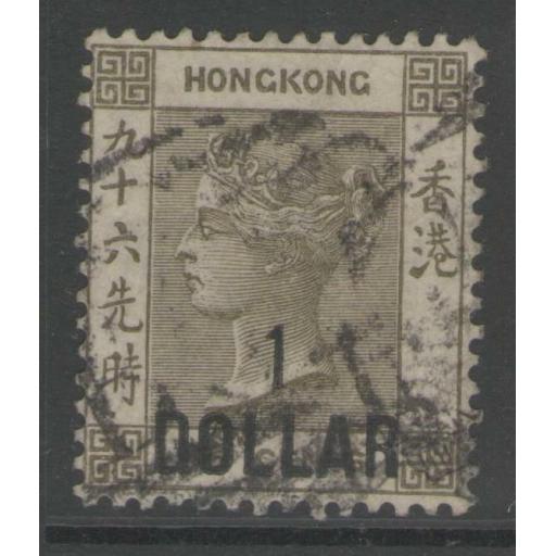 HONG KONG SG42 1885 $1 on 96c GREY-OLIVE USED