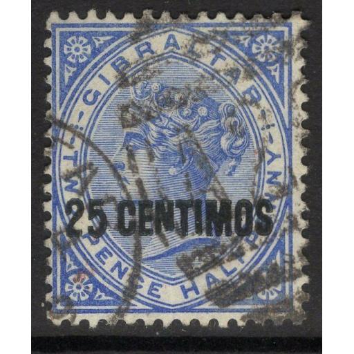 GIBRALTAR SG18b 1889 25c on 2½d BRIGHT BLUE "BROKEN N" VARIETY USED