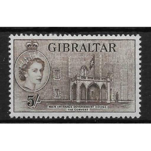 GIBRALTAR SG156 1953 5/= DEEP BROWN MTD MINT