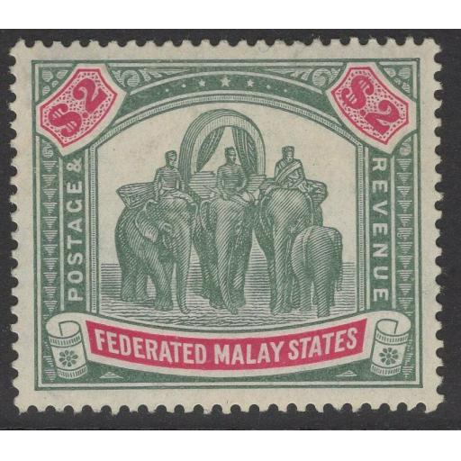 MALAYA FMS SG49 1907 $2 GREEN & CARMINE MTD MINT