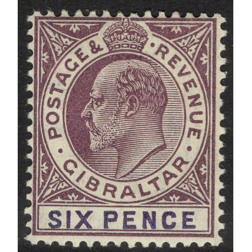 GIBRALTAR SG60 1906 6d DULL PURPLE & VIOLET MTD MINT