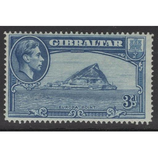 GIBRALTAR SG125a 1938 3d LIGHT BLUE p14 MTD MINT