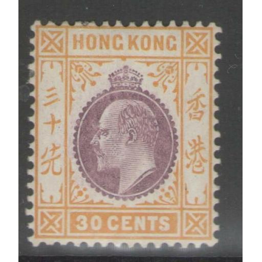 HONG KONG SG97 1911 30c PURPLE & ORANGE-YELLOW MTD MINT