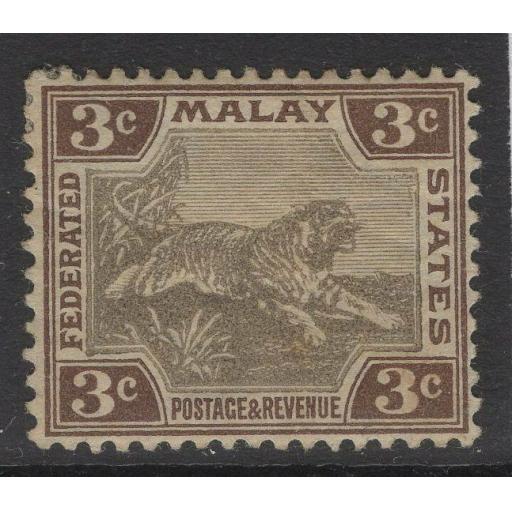 MALAYA FMS SG32a 1905 3c GREY-BROWN & BROWN MTD MINT
