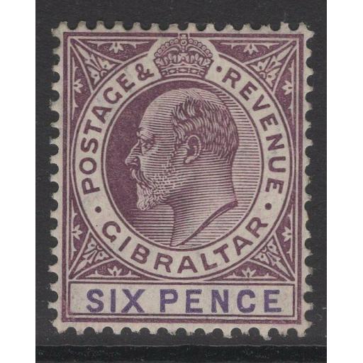 GIBRALTAR SG60a 1908 6d DULL PURPLE & VIOLET MTD MINT