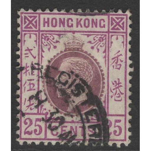 HONG KONG SG109 1919 25c PURPLE & MAGENTA USED