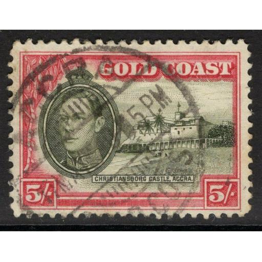 GOLD COAST SG131 1938 5/= OLIVE-GREEN & CARMINE p12 USED
