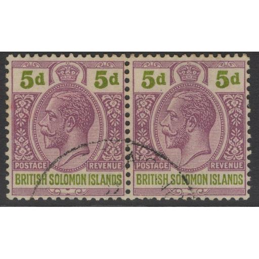 BRITISH SOLOMON IS. SG46 1927 5d DULL PURPLE & OLIVE-GREEN FINE USED PAIR