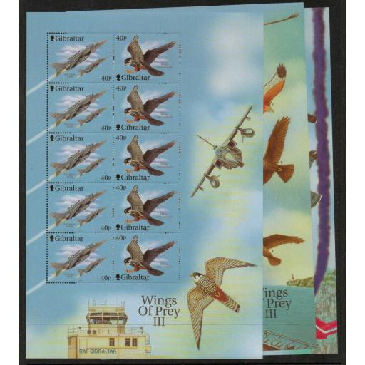 GIBRALTAR SG982/7 2001 WINGS OF PREY SHEETLETS MNH