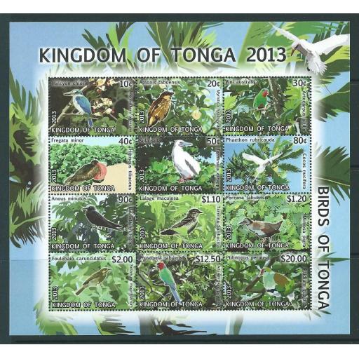 TONGA 2013 BIRDS (II) 12 VALUE SHEETLET MNH