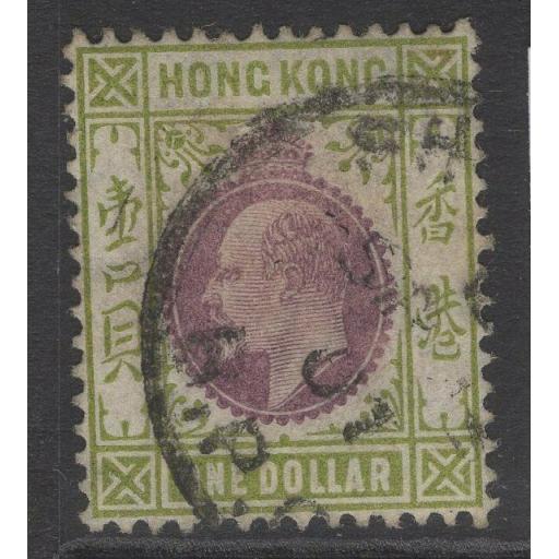 HONG KONG SG86 1904 $1 PURPLE & SAGE-GREEN USED