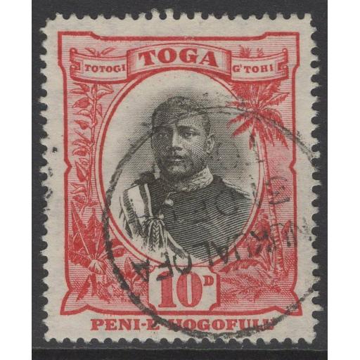 TONGA SG49 1897 10d BLACK & LAKE FINE USED