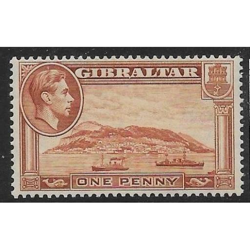 GIBRALTAR SG122a 1940 1d YELLOW-BROWN p13½ WMK UPRIGHT MTD MINT