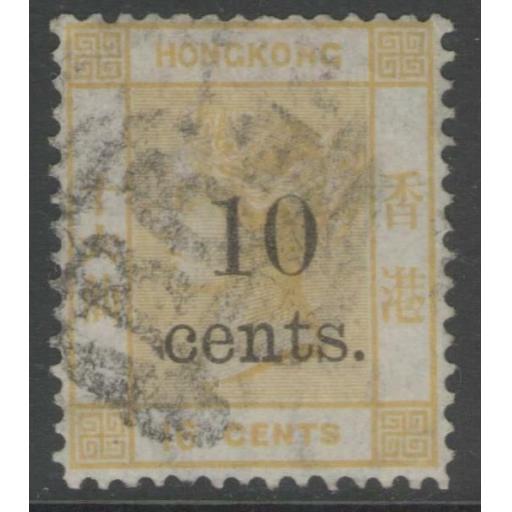 HONG KONG SG26 1880 10c on 16c YELLOW USED