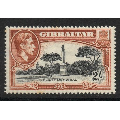 GIBRALTAR SG128 1938 2/= BLACK & BROWN p14 MTD MINT