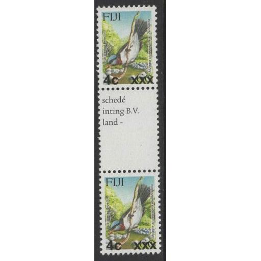 FIJI SGF1326 2009 4c on 6c BIRDS TYPE IIIa SURCHARGED MNH GUTTER PAIR