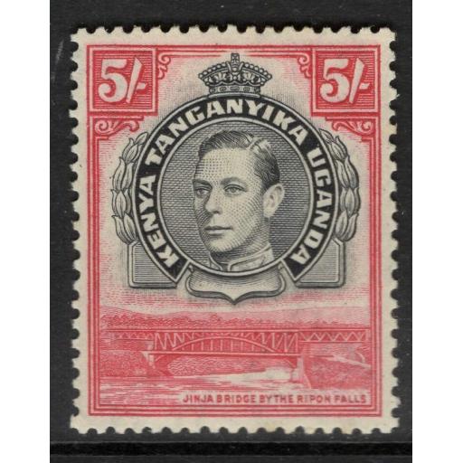 KENYA, UGANDA & TANGANYIKA SG148 1938 5/= BLACK & CARMINE p13¼ MTD MINT