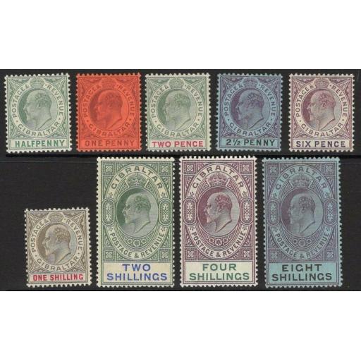 GIBRALTAR SG46/54 1903 WMK CROWN CA SET TO 8/- MTD MINT