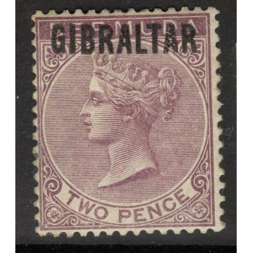 GIBRALTAR SG3 1886 2d PURPLE-BROWN MTD MINT