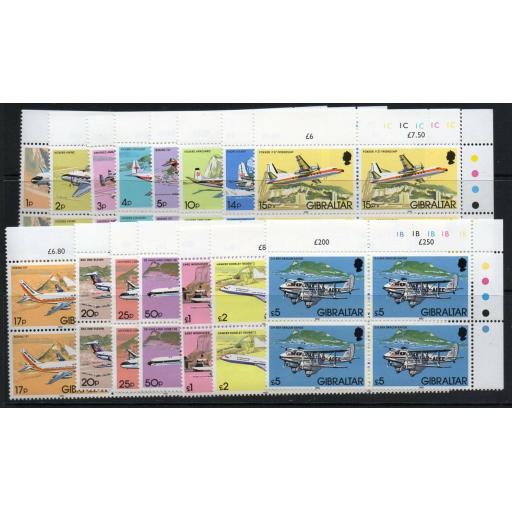 GIBRALTAR SG460/74 1982 AIRCRAFT MNH BLOCKS OF 4