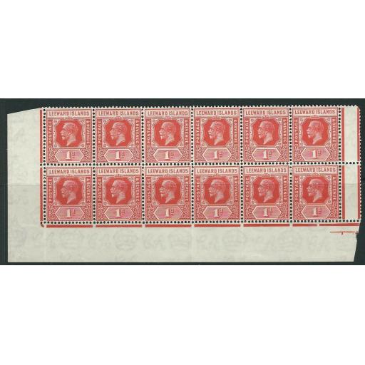 LEEWARD ISLANDS SG62 1929 1d BRIGHT SCARLET BLOCK OF 12 MNH