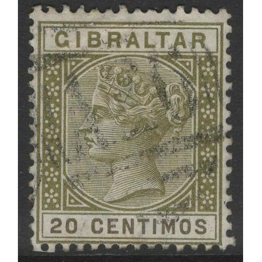 GIBRALTAR SG24 1896 20c OLIVE-GREEN & BROWN USED