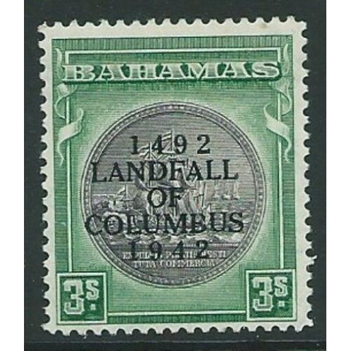 BAHAMAS SG173a 1942 3/- BROWNISH BLACK & GREEN MTD MINT