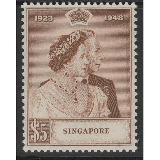 SINGAPORE SG32 1948 $5 SILVER WEDDING MNH
