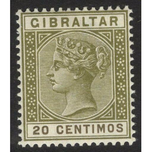 GIBRALTAR SG24 1896 20c OLIVE-GREEN & BROWN MTD MINT