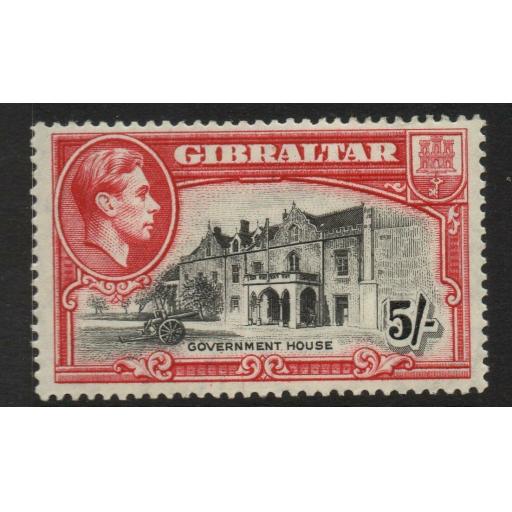 GIBRALTAR SG129 1938 5/= BLACK & CARMINE p14 MTD MINT