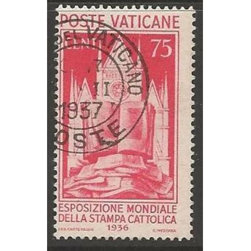 VATICAN CITY SG51 1936 CATHOLIC PRESS EXHIBITION 75c USED