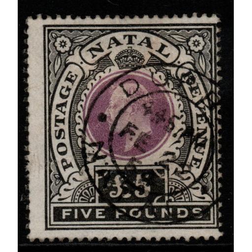 NATAL SG144 1902 £5 MAUVE & BLACK USED
