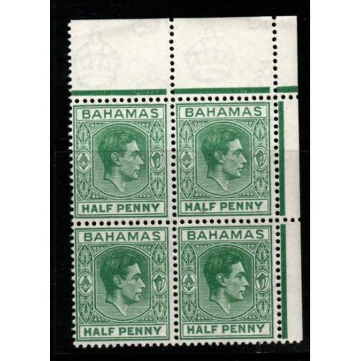 BAHAMAS SG149d 1946 ½d MYRTLE-GREEN MNH BLOCK OF 4