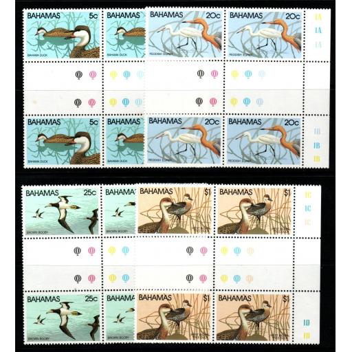 BAHAMAS SG589/92 1981 WILDLIFE BIRDS MNH IN GUTTER BLOCKS OF 4