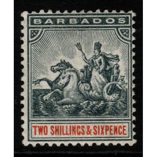 BARBADOS SG114 1892 2/6 BLUE-BLACK & ORANGE MTD MINT