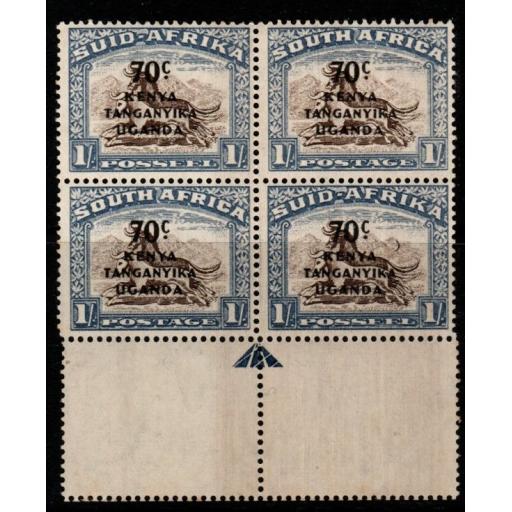 KENYA, UGANDA & TANGANYIKA SG154/a 1941 70c CRESCENT MOON IN BLK OF 4 MNH TONING