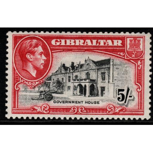 GIBRALTAR SG129b 1944 5/= BLACK & CARMINE p13 MTD MINT