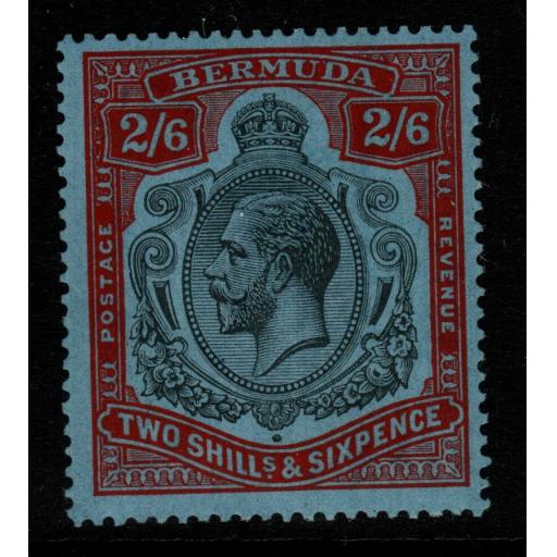 BERMUDA SG89j(HPF3A) 1931 2/6 BLACK & SCARLET-VERMILION/DEEP BLUE MTD MINT