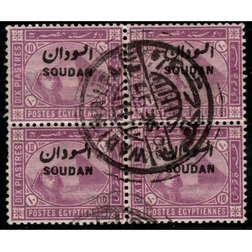 SUDAN SG9 1897 10p MAUVE USED BLOCK OF 4