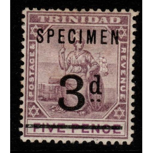 TRINIDAD SG126s 1899 3d on 5d DULL PURPLE & MAUVE SPECIMEN MTD MINT