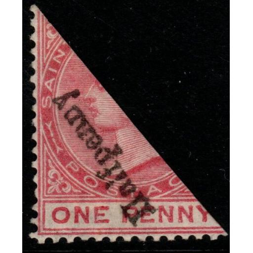 ST.CHRISTOPHER SG23b 1885 ½d on HALF OF 1d CARMINE-ROSE SURCH INVERTED MTD MINT