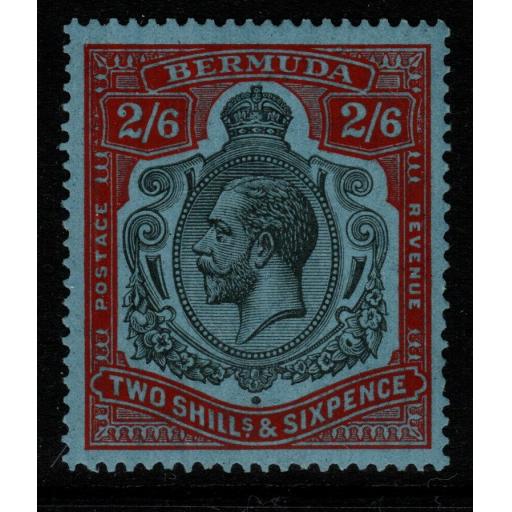 BERMUDA SG89j(HPF37) 1931 2/6 BLACK & SCARLET-VERMILION/DEEP BLUE MTD MINT