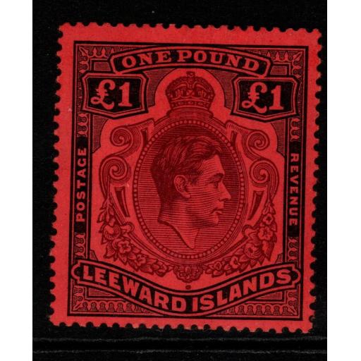 LEEWARD ISLANDS SG114 1938 £1 BROWN-PURPLE & BLACK/RED MTD MINT