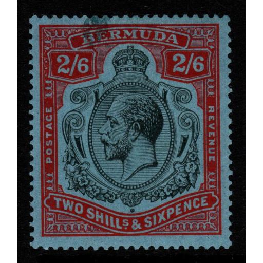 BERMUDA SG89 1927 2/6 BLACK & CARMINE/PALE BLUE FINE USED