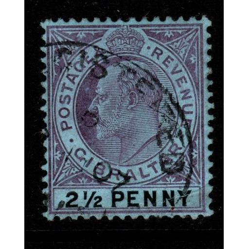 GIBRALTAR SG59 1907 2½d PURPLE & BLACK/BLUE USED